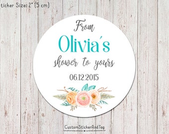 personalized bridal shower stickers, floral stickers, watercolor bouquet, from my shower to yours, favor stickers, custom stickers (S-152)