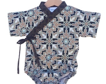 Baby Kimono Bodysuit - MOSAIC SAND - Baby outfit - cool baby clothes japanese jinbei