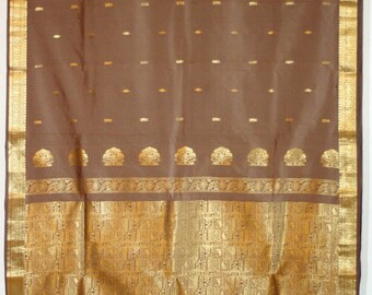FREE SHIPPING! Vintage Brocade Sari Fabric, Brown, Approx 5 yards, India, Cloth, Ethnic, Boho, Gypsy, Hippie, Craft Supply, Saree