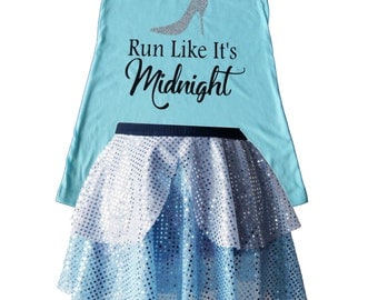 Cinderella Running Costume, Cinderella Costume, Cinderella Shirt, Fairy Tale Shirt, Cinderella Tank, Sparkle Skirt, Running Skirt