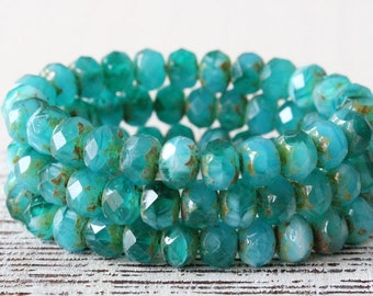 9x6mm Rondelle Beads - Czech Glass Beads - Jewelry Making - Deep Seafoam Mix- (10 or 25 bead strand)