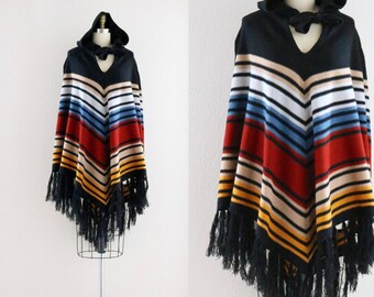 S A L E 1970's hooded fringe poncho