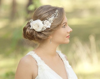 Wedding headpiece,Wedding comb,Bridal hair flower,Wedding hair accessories,Boho headpiece,Bride accessory, Crystal Pearl Bridal hair comb