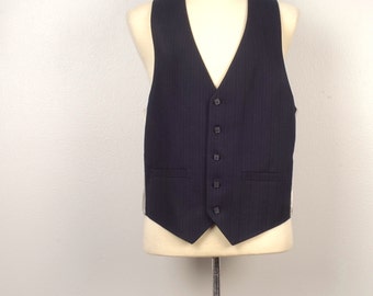 navy blue and gray pinstripe mens wool suit vest groom wedding waistcoat with pockets Medium 42