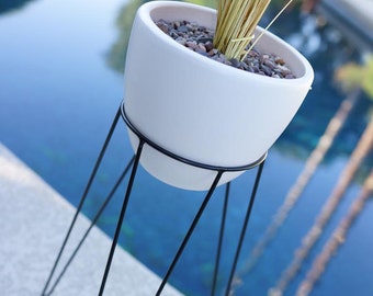 21" Medium Modern Tripod Hairpin Base Planter & Stand - Mid Century Eames Era Bullet Vintage Style Pottery IP