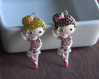 Ballerina Rhinestone Pendant You Choose Blonde or Brunette Dancer Necklace Key Chain Zipper Pull Jewelry Pink Tutu and Slippers Dance