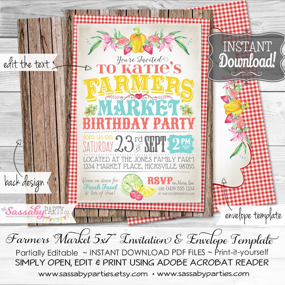 Farmers Market Invitation INSTANT DOWNLOAD partially