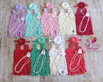 Baby Girl lace romper and headband 2 or 3 pc SET, Baby girl 1st birthday outfit, Easter Dress, Easter Outfit, Baby romper, Cake Smash Outfit