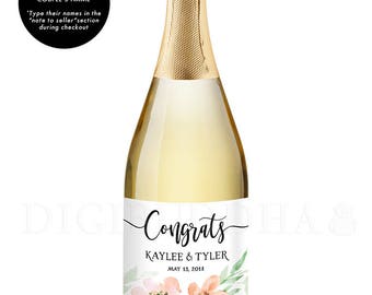 Congrats Newlyweds CHAMPAGNE LABEL Engagement Gift for Couples Engagement Party Champagne Bottle Personalized Champagne Labels - Kaylee