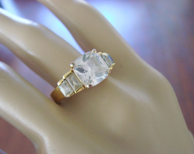 Hallmarked Sterling Gold Vermeil Cubic Zirconia Ring Size 8.75 Vintage Jewelry Jewellery