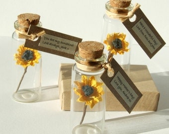Tiny Sunflower In A Bottle With Personalised Message - sunflower birthday card - get well soon card - wife personalised card - sunshine card