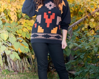 Vintage Black Sweater with Native Designs