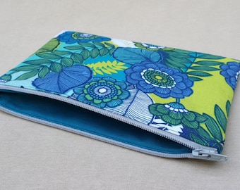 Knitting Notions Pouch, Small Zipper Bag, Blue Floral, Notions Bag