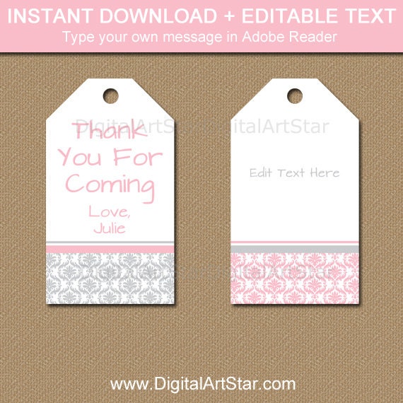Pink And Silver First Birthday Tags Pink And Silver Baby Shower Template Baby Shower Thank You Thank You For Coming Tags Template