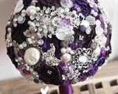 purple button brooch bouquet, rhinestone bouquet, Vintage, retro, brooch bridal bouquet, floral, flower wedding posy, brides brooch bouquet