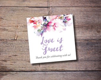 Printable Love is Sweet Thank You Tags, Favor Tags, Flowers, Floral, Wedding Favors, Printable Digital File – Jessica