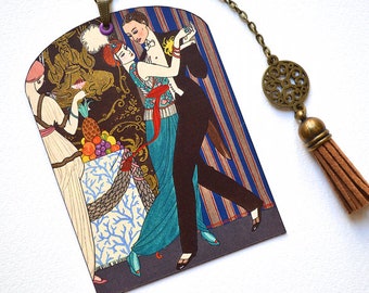 SPECIAL OFFER ! Mini Bookmark with Suede Tassel - Painting - George Barbier - Art Deco - Handmade