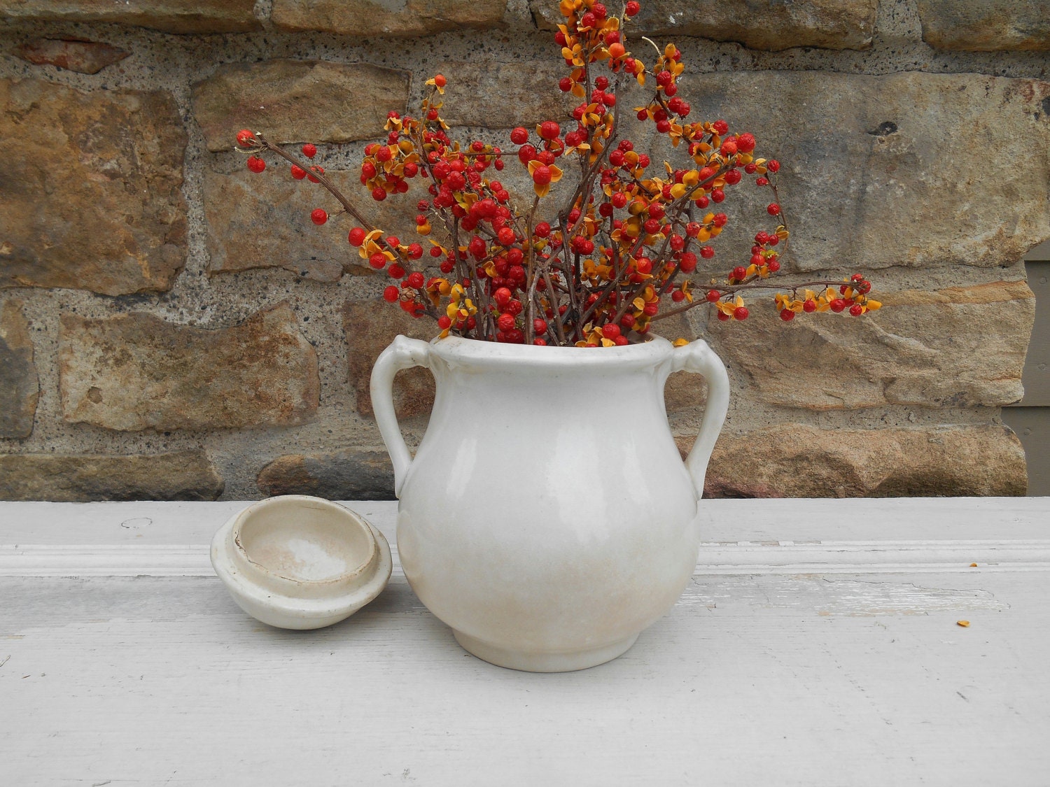 Antique White Ironstone Sugar Bowl with Lid G. M. by Swansdowne