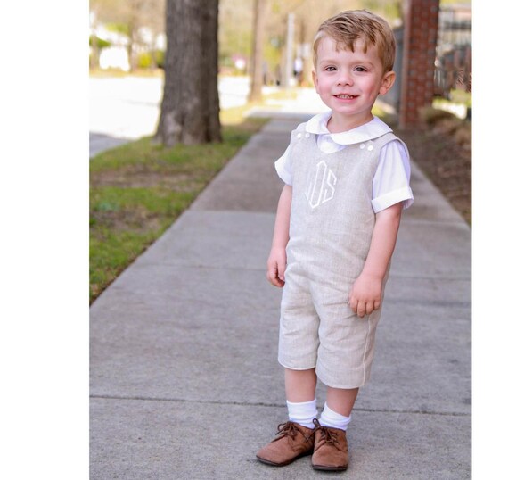 Baby Boy Wedding Outfit Linen Shortall for Boys Toddler