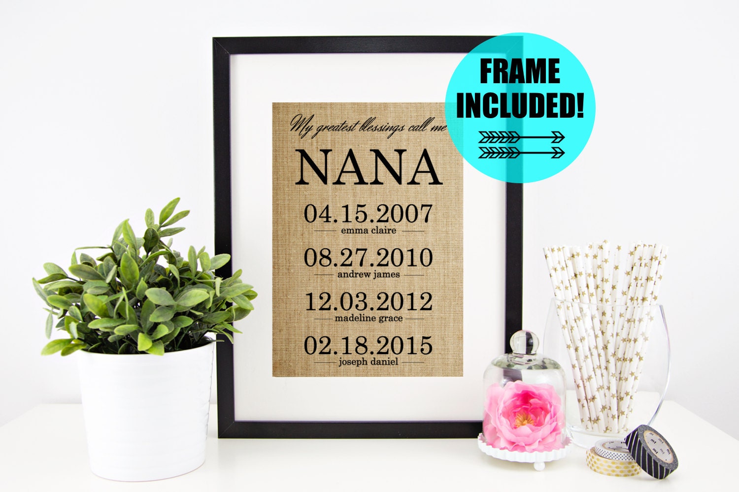 FRAME INCLUDED Personalized Nana Gift Mother's Day Gift