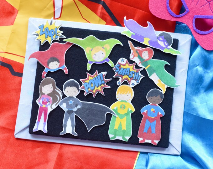 Superhero Felt Story Gift Set - Superhero Doll Toddler Toy, Montessori Pretend Play Toy, Quiet Time Kids Activity, Felt Board Activity Set