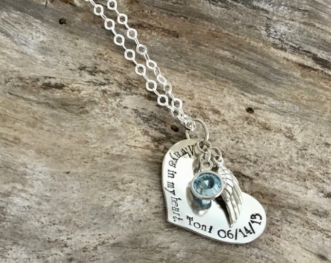 Personalized Memorial Jewelry - Mom Memorial Necklace - Remembrance Sympathy Jewelry for Daughter - Hand Stamped Sterling Silver