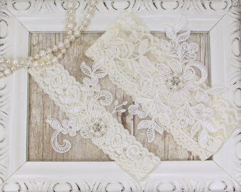 BEST SELLER Wedding Garter, Bridal Garter, Wedding Garter Set, Lace Bridal Garter Set, Ivory Bridal Garter Belt, wedding dress, custom