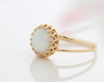 Opal Ring Delicate gold ring set with white opal gemstone | Bridal Jewelry