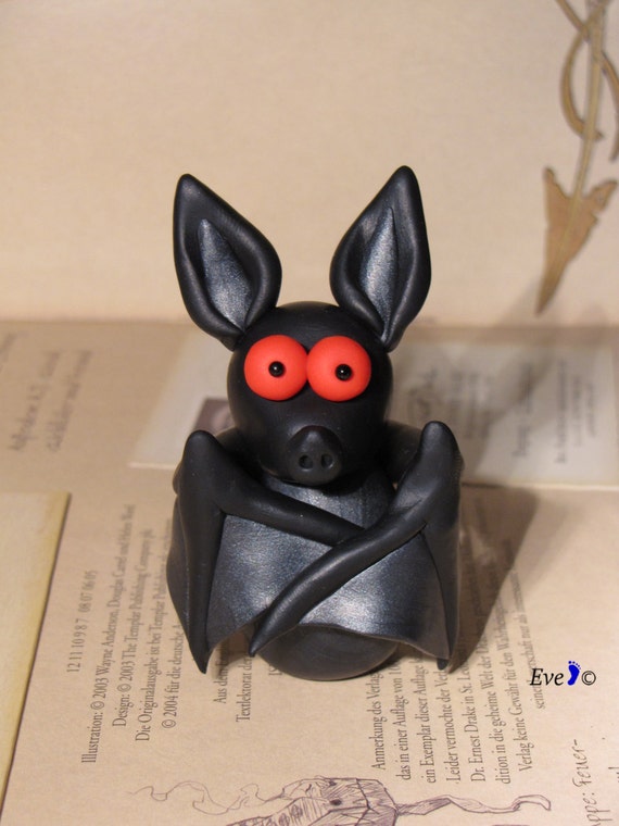 Handmade Bat Figurine Bat Sculpture in Polymer Clay Bat