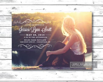 graduation announcement, invitation, high school, college, card, senior, modern, party invitation, grad, PRINTABLE or PRINTED CARDS