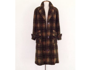 40s coat women long wool coat vintage 1940s coat boucle plaid 50s 1950s
