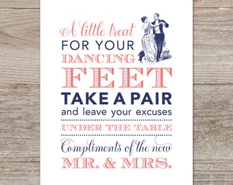 Printable Dancing Shoes Sign, Flip Flop Sign // Flip Flop Size Tags, Navy and Coral Wedding // Instant Download