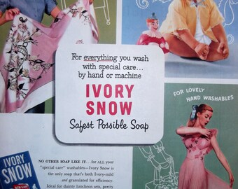 1950s IVORY SNOW Vintage Advertising Childrens Baby Clothing Laundry Soap Washing Machine Detergent Laundry Room Decor Ready To Frame