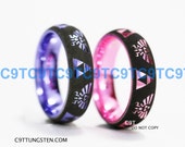6MM Pink Or Sunset Purple Tungsten Wedding Ring, Dome Style, Legend of Zelda Inspired Design, Free Inside Ingraving