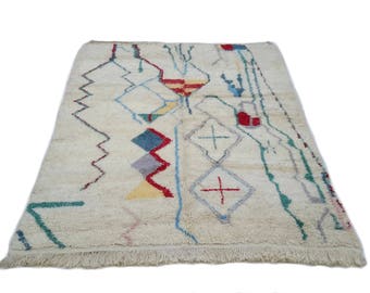 20% Off 9'x6' Ft / Handmade Moroccan Rug Beni Ourain 100 Wool / Azilal Rug / Boucherouite Rug / Beni Ouarain / Moroccan Kilim