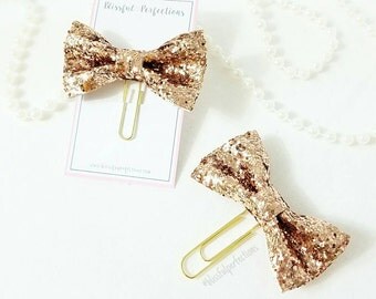Rose Gold Glitter Bow Planner Clip - Glittered Bow Clip, Planner Accessories, Page Markers, use with Happy Planner, Erin Condren, Kikki K