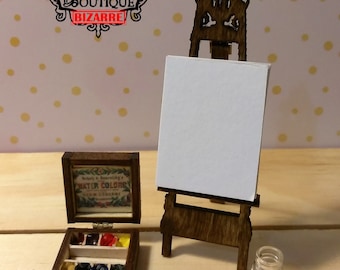 1/12 scale REAL WORKING watercolor victorian dollhouse miniature set for art room, studio, CHOOSE set or paints and mini brush only, easel