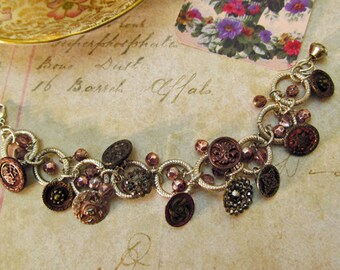 Repurposed Antique Button Charm Bracelet