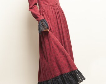1930's-1940's victorian paisley motif romantic collerette long dress