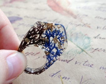 Small size ring for girlfriend gift modern art fairy nature ring modern jewelry gothic jewelry witch goddess pagan jewelry chunky resin ring