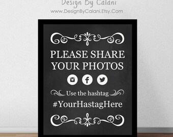 Wedding Hashtag Sign, Chalkboard Wedding Hashtag Sign, Printable Wedding Hashtag Sign - DIGITAL FILE