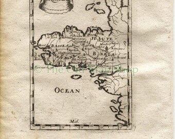 1719 Manesson Mallet "Bretagne" Brittany, France Map, Antique Print, published by Johann Adam Jung