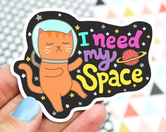 Cat Vinyl Sticker, Space Cat, Outer Space, Science Cat, Laptop Sticker, Galaxy Cat, Water Bottle Sticker, Thermos Decal, Helmet Stickers