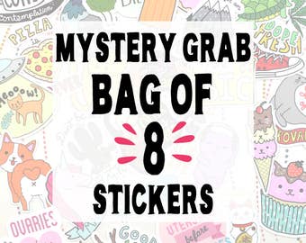 Mystery Grab Bag of 8 Vinyl Stickers, Random Stickers, Funny Stickers, Stickers, Weatherproof Decals, Assorted Stickers, Blind Box Stickers