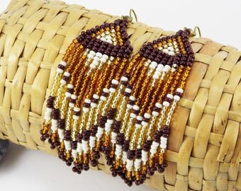 Mom birthday gift coffee lover gift beaded earrings native seed bead earrings boho earrings fringe earrings dangle earrings tribal earrings