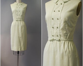 1960's Lanz Originals green gingham wiggle dress • small