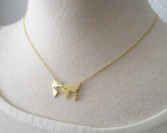 World Map Necklace, Globe Necklace. Gold World Necklace, Travel Gift