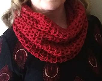 Dark Red Hand Crocheted Infinity Cowl