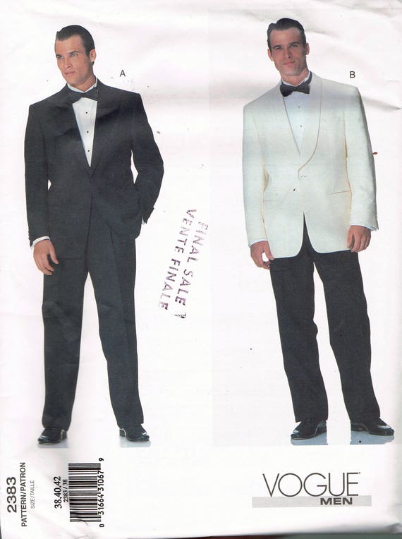 Size 3842 Mens Tuxedo Sewing Pattern Mens Tuxedo Jacket