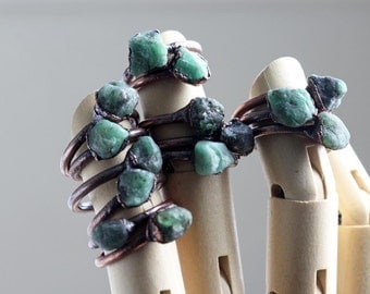 Raw Emerald Ring Electroformed Copper Ring Stone Ring Natural Stone Emerald Birthstone Green Ring Taurus Jewelry